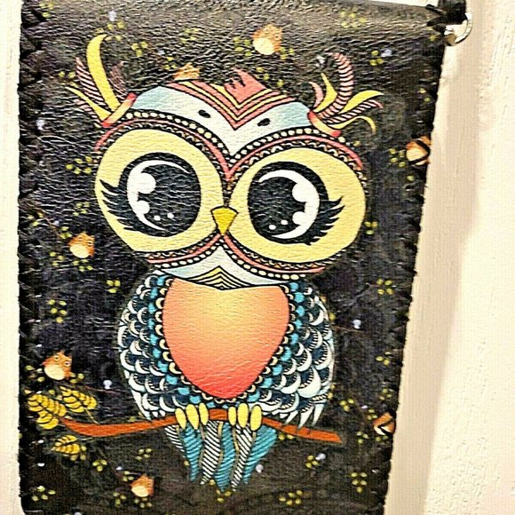 CUTE! Hand Painted Designer OWL Crossbody Cell Purse - Picture 1 of 3
